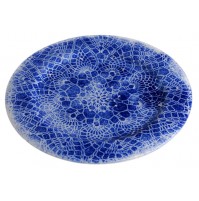 Stekleni krožnik - okrogli - čipka - moder