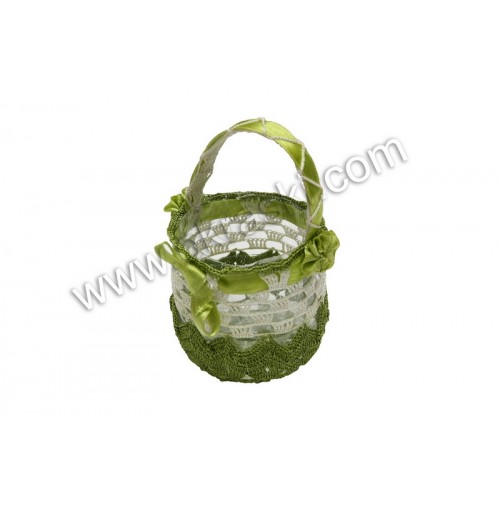 Poročni konfet - zelena/košarica-kvačkana Poročni konfet - zelena/košarica-kvačkana