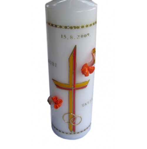 Poročna sveča - oranžna/rožice Poročna sveča - oranžna/rožice