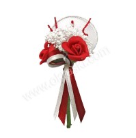 Poročni naprsni šopek - rdeča/vrtnica - loparček 1