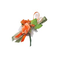 Poročni naprsni šopek - oranžno/zelen - vrtnica/manjši