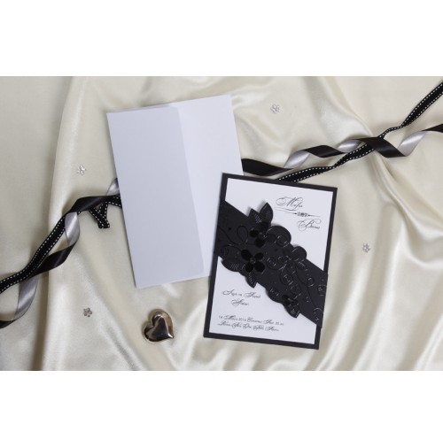 Vabilo - belo/črno - rožice Vabilo - belo/črno - rožice