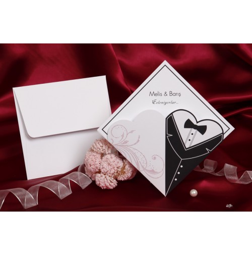 Vabilo - belo-črno/kvadrat - mladoporočenca Vabilo - belo-črno/kvadrat - mladoporočenca