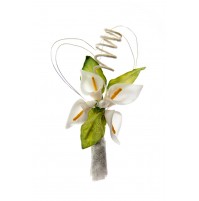 Poročni naprsni šopek - zeleno/bel - kala Poročni naprsni šopek - zeleno/bel - kala