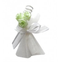 Poročni naprsni šopek - zeleno/bel - vrtnica