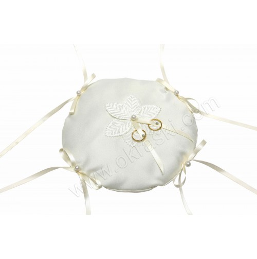 Poročna blazinica - okrogla/bež/listki Poročna blazinica - okrogla/bež/listki