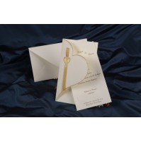 Vabilo - beš/zlati trak/srček Vabilo - beš/zlati trak/srček