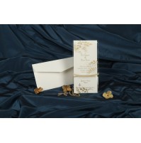 Vabilo - bež z zlatimi listki Vabilo - bež z zlatimi listki